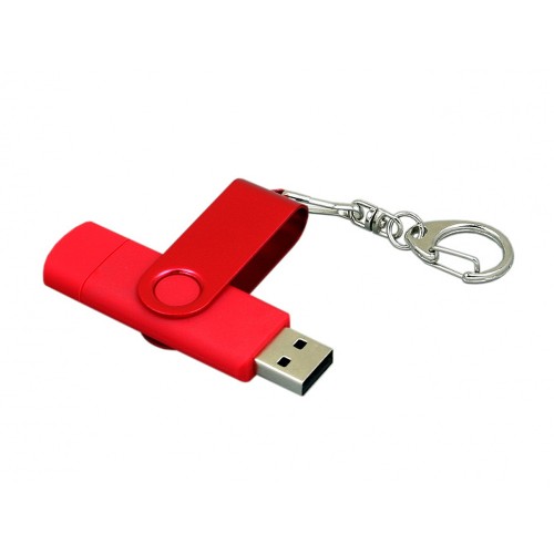 Флешка с поворотным механизмом, c дополнительным разъемом Micro USB, 16 Гб, красный