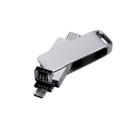 USB 2.0-флешка на 64 Гб поворотный механизм, c дополнительным разъемом Micro USB с одноцветным металлическим клипом