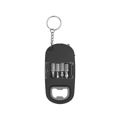 Брелок-открывалка с отвертками и фонариком "Uni", софт-тач, черный (Р)