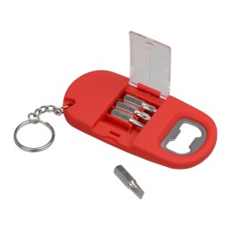 Брелок-открывалка с отвертками и фонариком "Uni", софт-тач, красный
