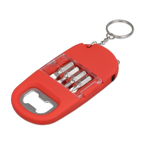 Брелок-открывалка с отвертками и фонариком "Uni", софт-тач, красный