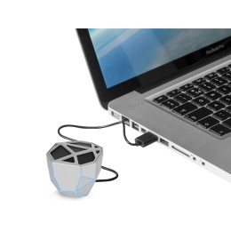 Портативная колонка «Geo», серебристый + синяя подсветка