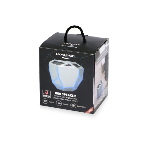 Портативная колонка «Geo», серебристый + синяя подсветка