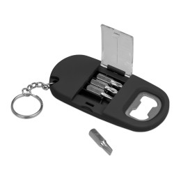 Брелок-открывалка с отвертками и фонариком "Uni", софт-тач, черный (Р)