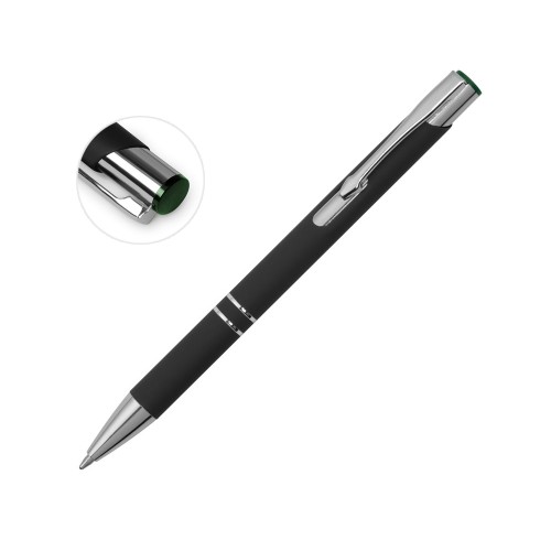 Ручка металлическая шариковая "Legend Mirror Gum" софт-тач с цветным слоем, черный / зеленый