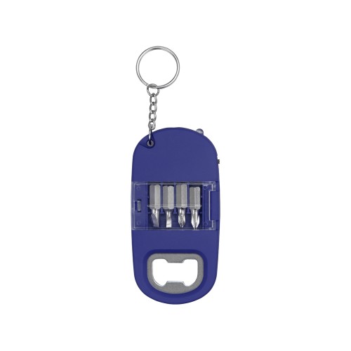 Брелок-открывалка с отвертками и фонариком "Uni", софт-тач, синий