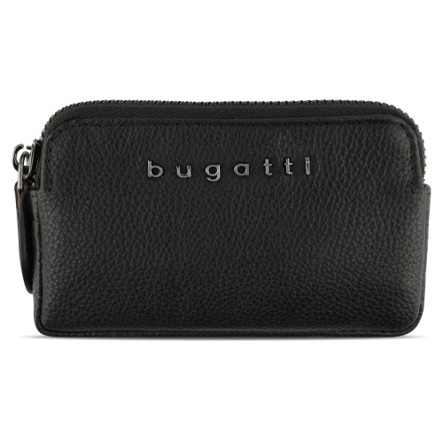 Ключница BUGATTI Bella, чёрная, воловья кожа/полиэстер, 12х1,5х7 см