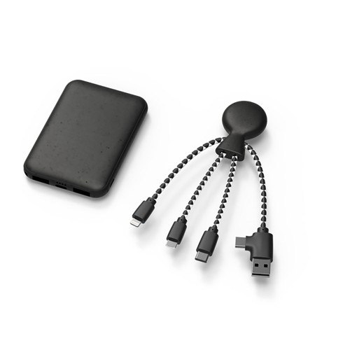 Портативное зарядное устройство "BioPack" c кабелем "Mr. Bio", 5000 mAh, черный