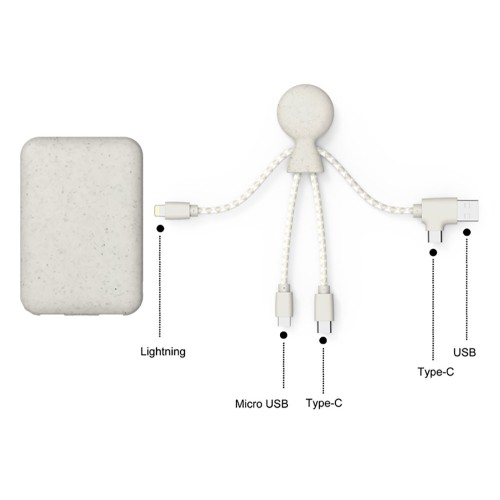 Портативное зарядное устройство "BioPack" c кабелем "Mr. Bio", 5000 mAh, белый