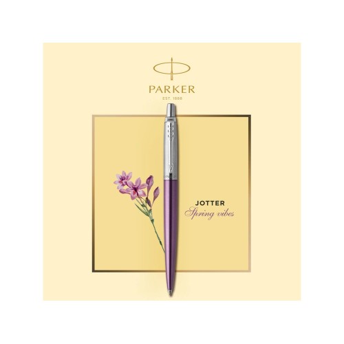 Шариковая ручка Parker "Jotter Victoria Violet Chrome CT", стержень:M, цвет чернил: blue в подарочной блистерной упаковке