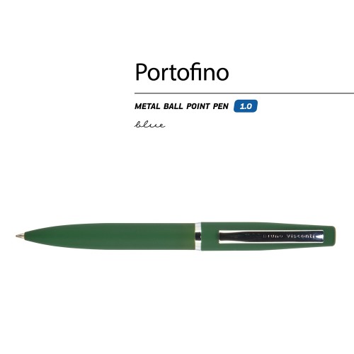 Ручка "Portofino" шариковая  автоматическая, зеленый металлический корпус, 1.0 мм, синяя