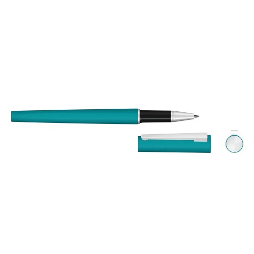 Ручка металлическая роллер «Brush R GUM» soft-touch с зеркальной гравировкой, бирюзовый
