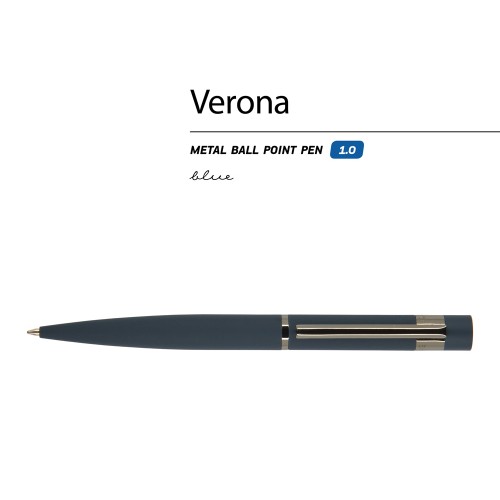 Ручка "Verona" шариковая автоматическая, синий металлический корпус 1.0 мм, синяя