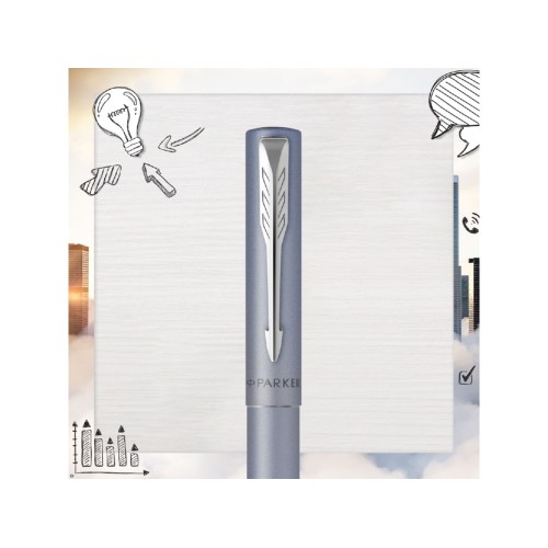 Ручка-роллер Parker Vector XL Silver Blue CT, цвет чернил black, стержень: F, в подарочной упаковке.