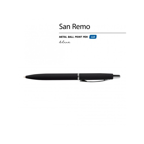 Ручка "SAN REMO" шариковая  автоматическая, черный металлический корпус, 1.00 мм, синяя