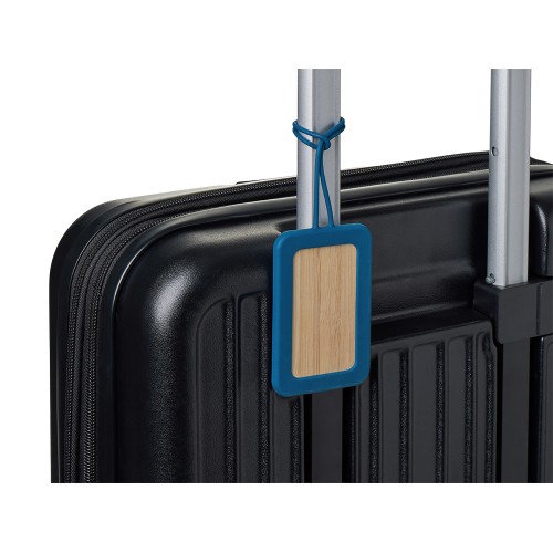 Бамбуковая багажная бирка с силиконовым чехлом "Тагу", темно-синий