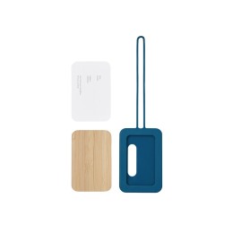 Бамбуковая багажная бирка с силиконовым чехлом "Тагу", темно-синий