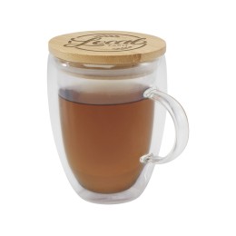 Стеклянная кружка Leona объемом 350 мл с бамбуковой крышкой - прозрачный