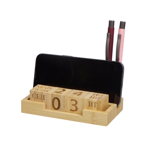 Настольный органайзер с вечным календарем и подставкой для телефона "Akira", натуральный