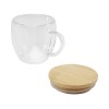 Стеклянная кружка Lenora емкостью 250 мл с бамбуковой крышкой - прозрачный