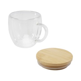 Стеклянная кружка Lenora емкостью 250 мл с бамбуковой крышкой - прозрачный