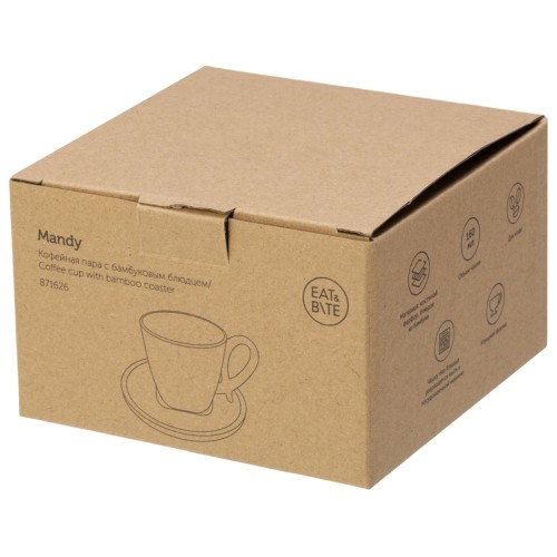 Кофейная пара с бамбуковым блюдцем "Mandy", белый (Р)