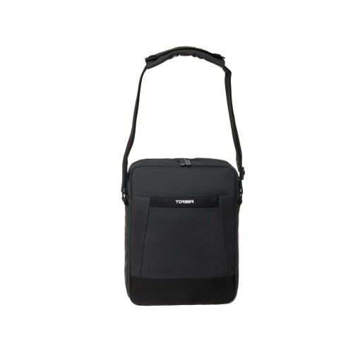 Сумка кросс-боди TORBER, черный/серый, полиуретан, 27 х 21 х 6 см