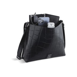 Сумка-мессенджер мужская BUGATTI НЕВИО | NEVIO, чёрная, воловья кожа/хлопок, 30,5х7х25 см, 5 л