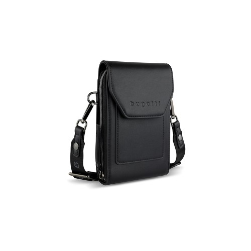 Сумка наплечная BUGATTI АЛМАТА | ALMATA, чёрная, полиуретан, 11х4х19 см