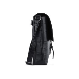 Сумка-мессенджер мужская BUGATTI НЕВИО | NEVIO, чёрная, воловья кожа/хлопок, 30,5х7х25 см, 5 л