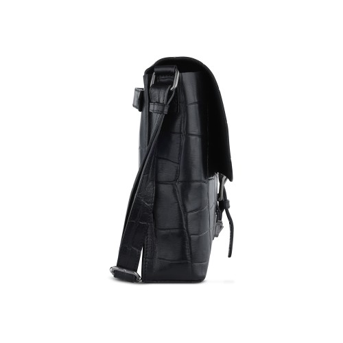 Сумка-мессенджер мужская BUGATTI НЕВИО | NEVIO, чёрная, воловья кожа/хлопок, 30,5х7х25 см, 5 л