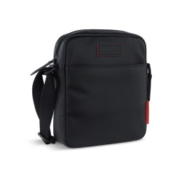 Сумка наплечная мужская BUGATTI КЛАРК | CLARK, чёрная, воловья кожа/полиэстер, 18х5,5х20 см, 2 л