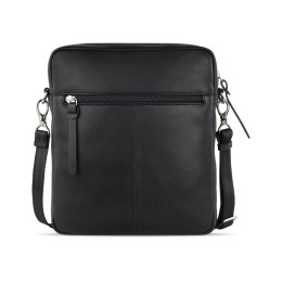 Сумка наплечная мужская BUGATTI КОМЕТА | COMET, чёрная, воловья кожа/полиэстер, 23,5х5х26 см