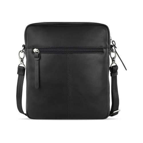 Сумка наплечная мужская BUGATTI КОМЕТА | COMET, чёрная, воловья кожа/полиэстер, 23,5х5х26 см