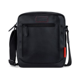 Сумка наплечная мужская BUGATTI КЛАРК | CLARK, чёрная, воловья кожа/полиэстер, 21х6,5х24 см, 3 л