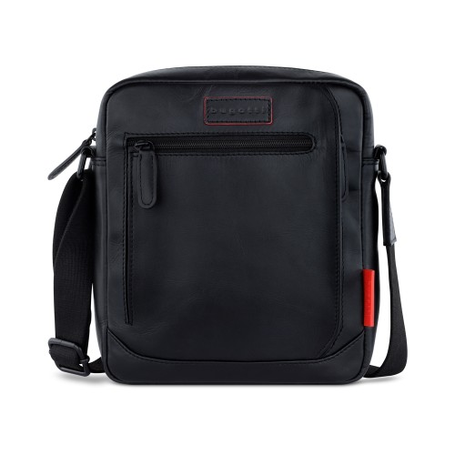 Сумка наплечная мужская BUGATTI КЛАРК | CLARK, чёрная, воловья кожа/полиэстер, 21х6,5х24 см, 3 л