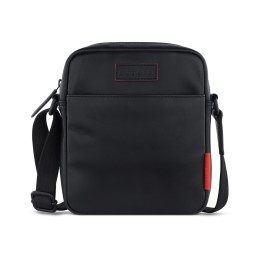 Сумка наплечная мужская BUGATTI КЛАРК | CLARK, чёрная, воловья кожа/полиэстер, 18х5,5х20 см, 2 л