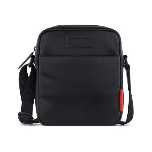 Сумка наплечная мужская BUGATTI КЛАРК | CLARK, чёрная, воловья кожа/полиэстер, 18х5,5х20 см, 2 л