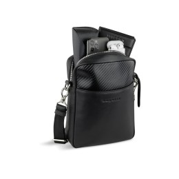 Сумка наплечная мужская BUGATTI КОМЕТА | COMET, чёрная, воловья кожа/полиэстер, 17х4,7х21 см