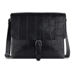 Сумка-мессенджер мужская BUGATTI НЕВИО | NEVIO, чёрная, воловья кожа/хлопок, 30,5х7х25 см, 5 л