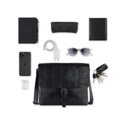 Сумка-мессенджер мужская BUGATTI НЕВИО | NEVIO, чёрная, воловья кожа/хлопок, 30,5х7х25 см, 5 л