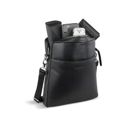 Сумка наплечная мужская BUGATTI КОМЕТА | COMET, чёрная, воловья кожа/полиэстер, 23,5х5х26 см