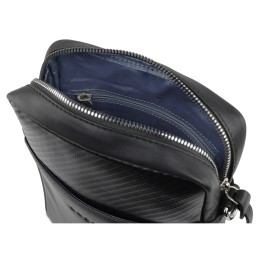 Сумка наплечная мужская BUGATTI КОМЕТА | COMET, чёрная, воловья кожа/полиэстер, 17х4,7х21 см