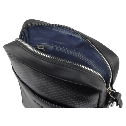 Сумка наплечная мужская BUGATTI КОМЕТА | COMET, чёрная, воловья кожа/полиэстер, 17х4,7х21 см