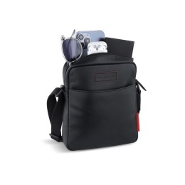 Сумка наплечная мужская BUGATTI КЛАРК | CLARK, чёрная, воловья кожа/полиэстер, 18х5,5х20 см, 2 л