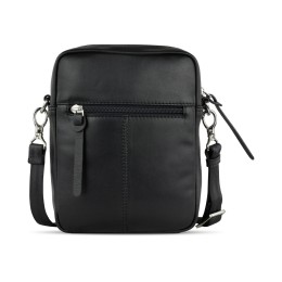 Сумка наплечная мужская BUGATTI КОМЕТА | COMET, чёрная, воловья кожа/полиэстер, 17х4,7х21 см