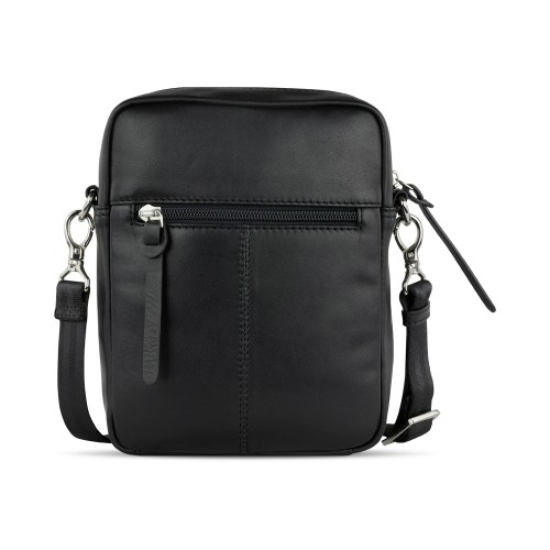 Сумка наплечная мужская BUGATTI КОМЕТА | COMET, чёрная, воловья кожа/полиэстер, 17х4,7х21 см