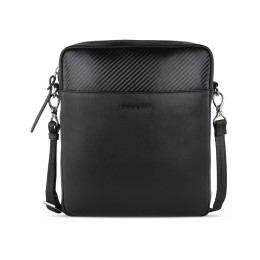 Сумка наплечная мужская BUGATTI КОМЕТА | COMET, чёрная, воловья кожа/полиэстер, 23,5х5х26 см
