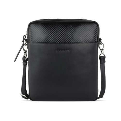 Сумка наплечная мужская BUGATTI КОМЕТА | COMET, чёрная, воловья кожа/полиэстер, 23,5х5х26 см