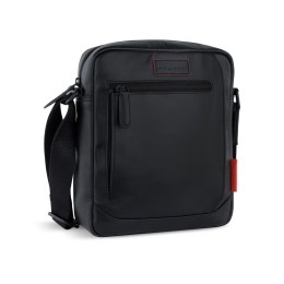 Сумка наплечная мужская BUGATTI КЛАРК | CLARK, чёрная, воловья кожа/полиэстер, 21х6,5х24 см, 3 л